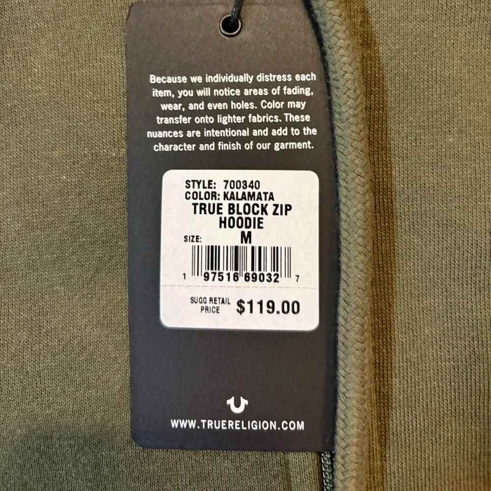 NWT True Religion Men’s Size‎ Medium Kalamata True Block Zip Hoodie